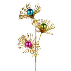 28.5" Blue, Green and Pink Bauble Tinsel Spray