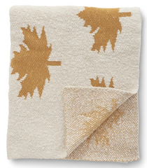 60" Cream Cotton Knit Throw with Yellow Leaves