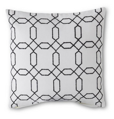 18" Square Cotton White Pillow with Black Geometric Interlocking Circles