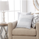 18" Square Cotton White Pillow with Gray Geometric Interlocking Pattern