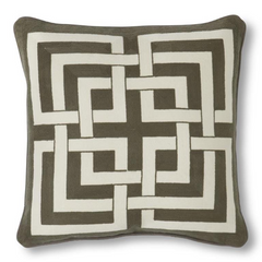 20" Square Gray Acrylic Pillow with White Interlocking Squares