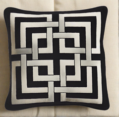 20" Square Black Acrylic Pillow with White Interlocking Squares