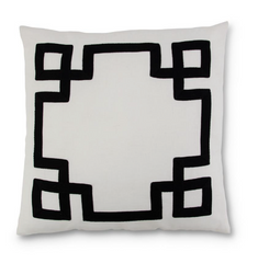 20" Square White Linen Pillow with Black Geometric Pattern
