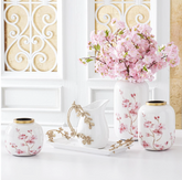 17.25" White Ceramic Rectangular Tray with Gold Metal Floral Handles