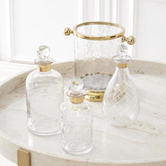 8" Wavy Glass and Gold Metal Ice Bucket