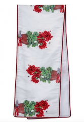72"x14" Embroidered and Beaded Geranium Table Runner
