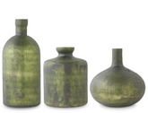 Antique Olive Green Matte Glass Bottle Vases (Sold Separately)