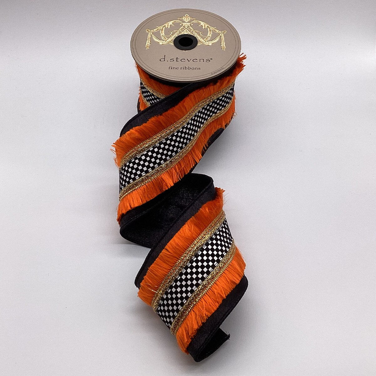 4" Metallic Orange Fringe Check Ribbon