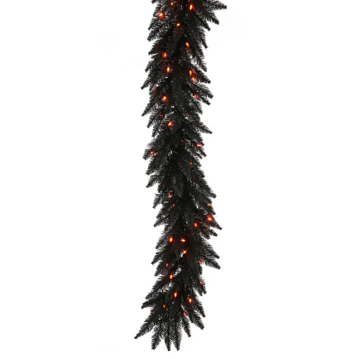 9' Lighted Black Dura-Lit Garland