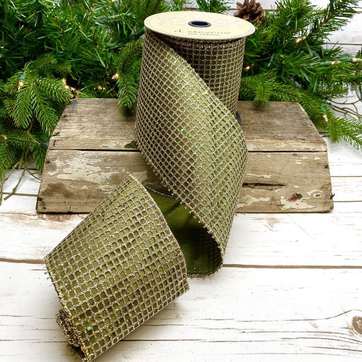 4" Sage Green Taffeta Glitter Mesh