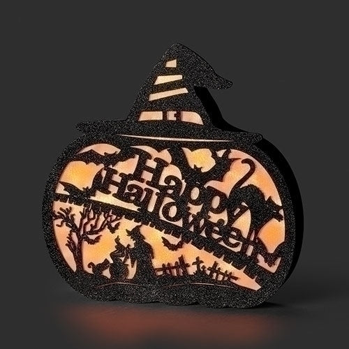 13" Lighted Happy Halloween Pumpkin Figurine