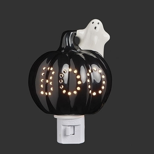 5" Black Pumpkin with Ghost Nightlight