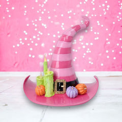 17" Pink Witch Hat with LED Candles