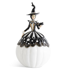 18" White Black & Gold Resin LED Witch