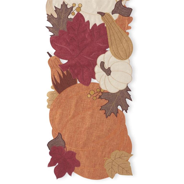 70" Embroidered Pumpkins and Leaves Runner