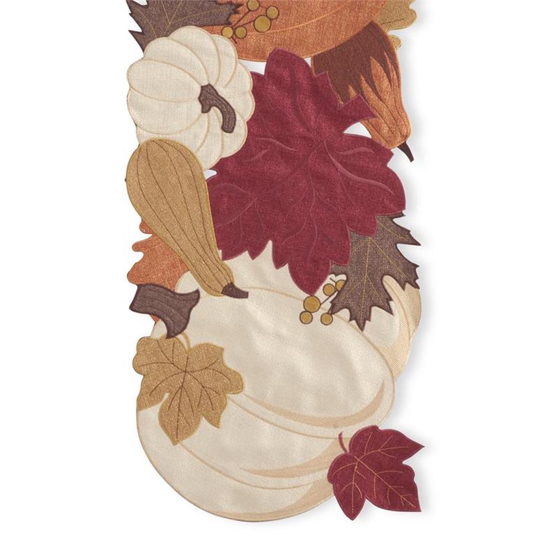 70" Embroidered Pumpkins and Leaves Runner