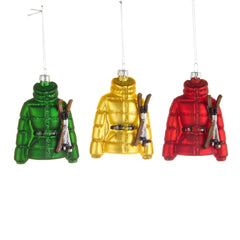 3.75" Puffer Coat with Skis Ornament (Sold Separately)