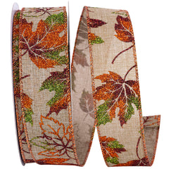1.5" Glittered Leaves Ribbon