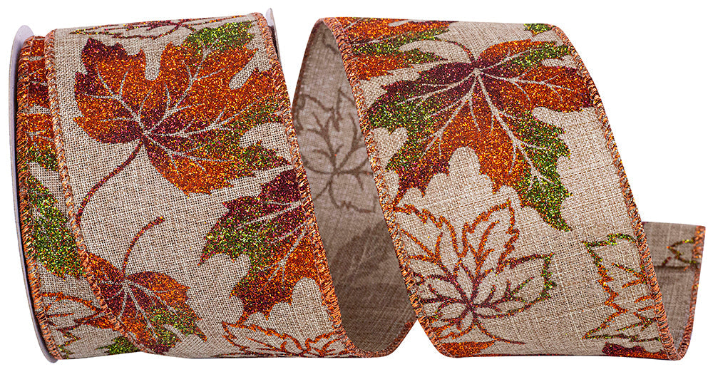 2.5" Glittered Leaves Ribbon