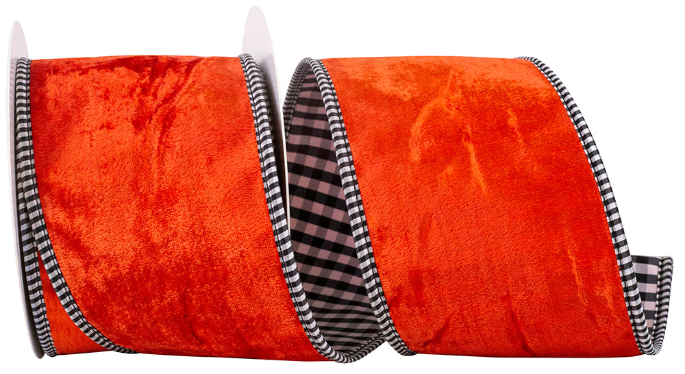 4" Velvet Plush Gingham Backed Ribbon