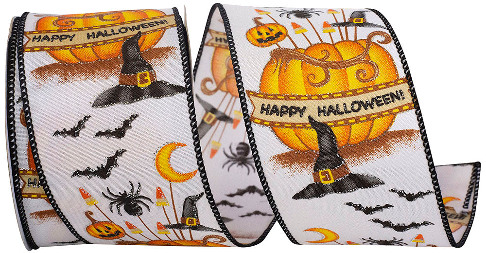 2.5" Witch's Hat & Pumpkin Ribbon