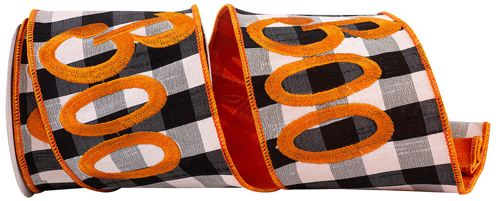 4" Boo! Embroidered Check Ribbon