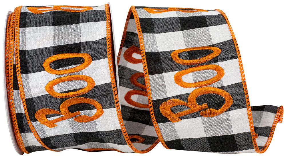 2.5" Boo! Embroidered Check Ribbon