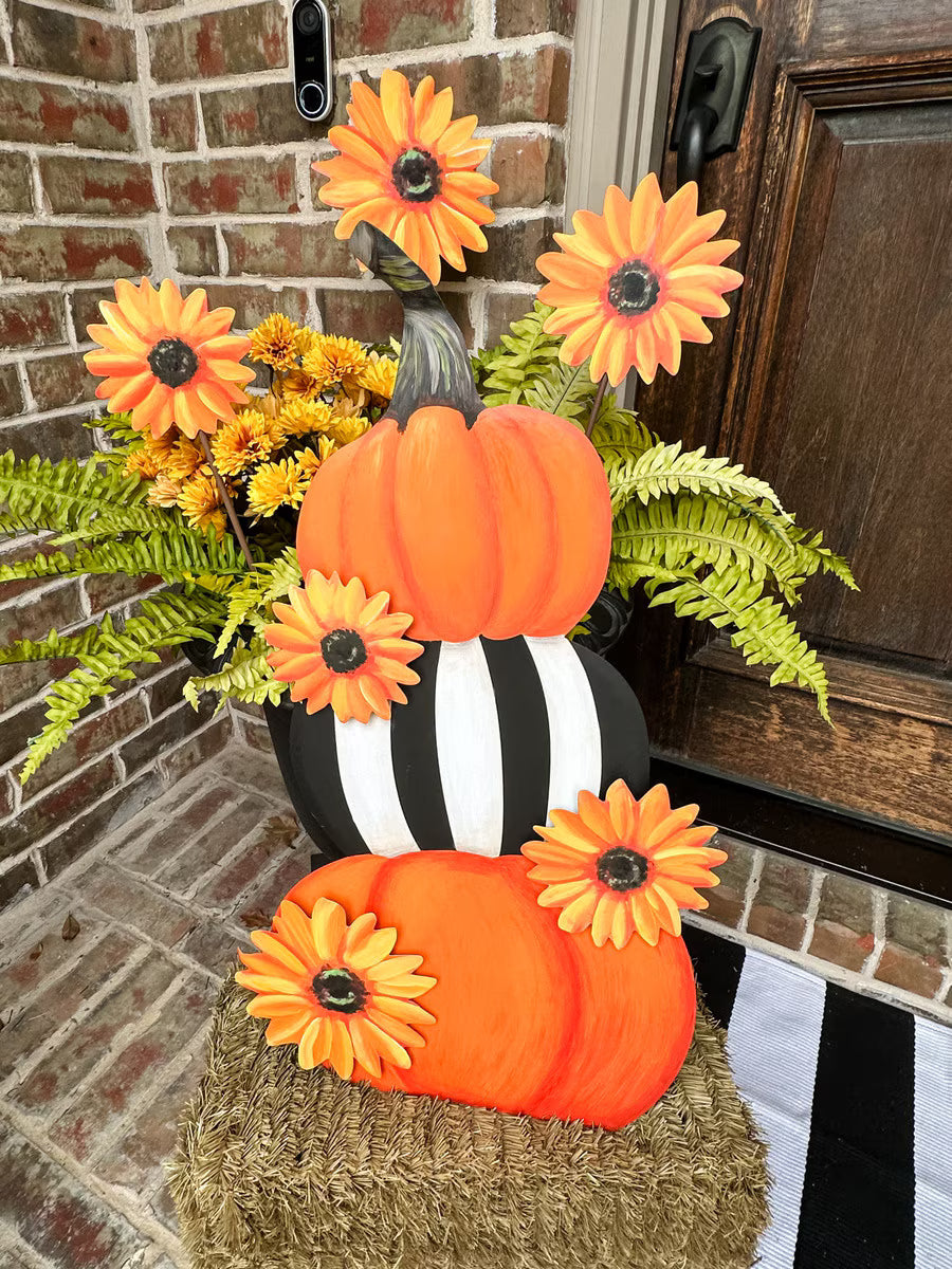 29" Pumpkin Sunflower Stack