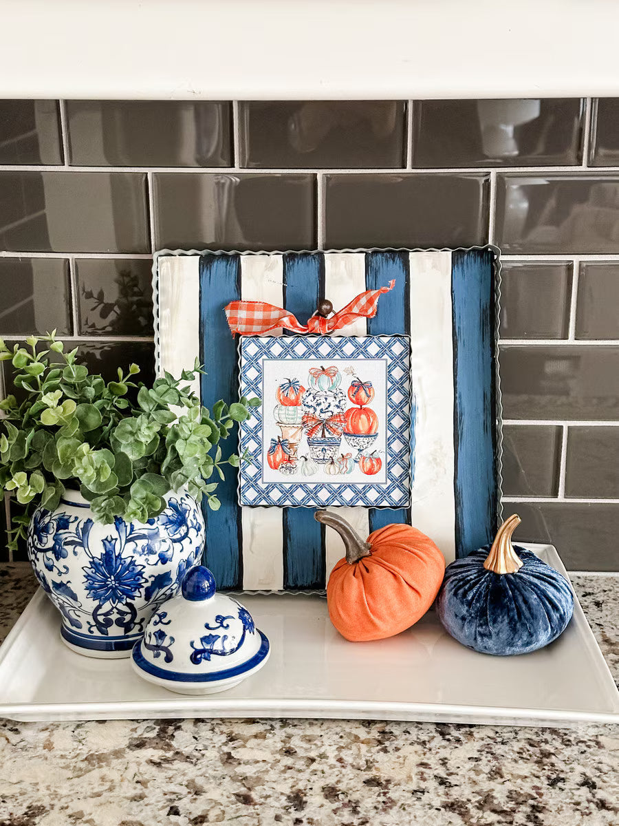 7" Blue Pumpkin Topiary Charm