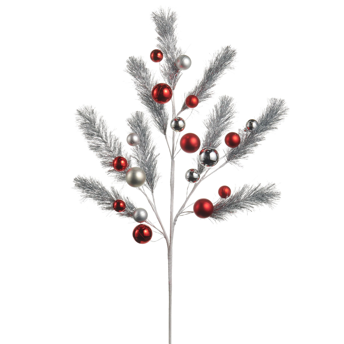 31" Tinsel and Red Ornament Spray