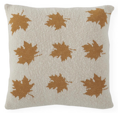 20" Cream Cotton Knit Pillow with Yellow Leaves