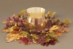 18" Multicolor Fall Oak Leaves Candle Ring