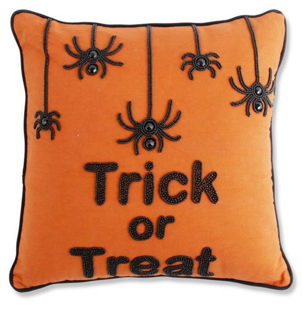 18" Orange Square Beaded "Trick or Treat" Pillow