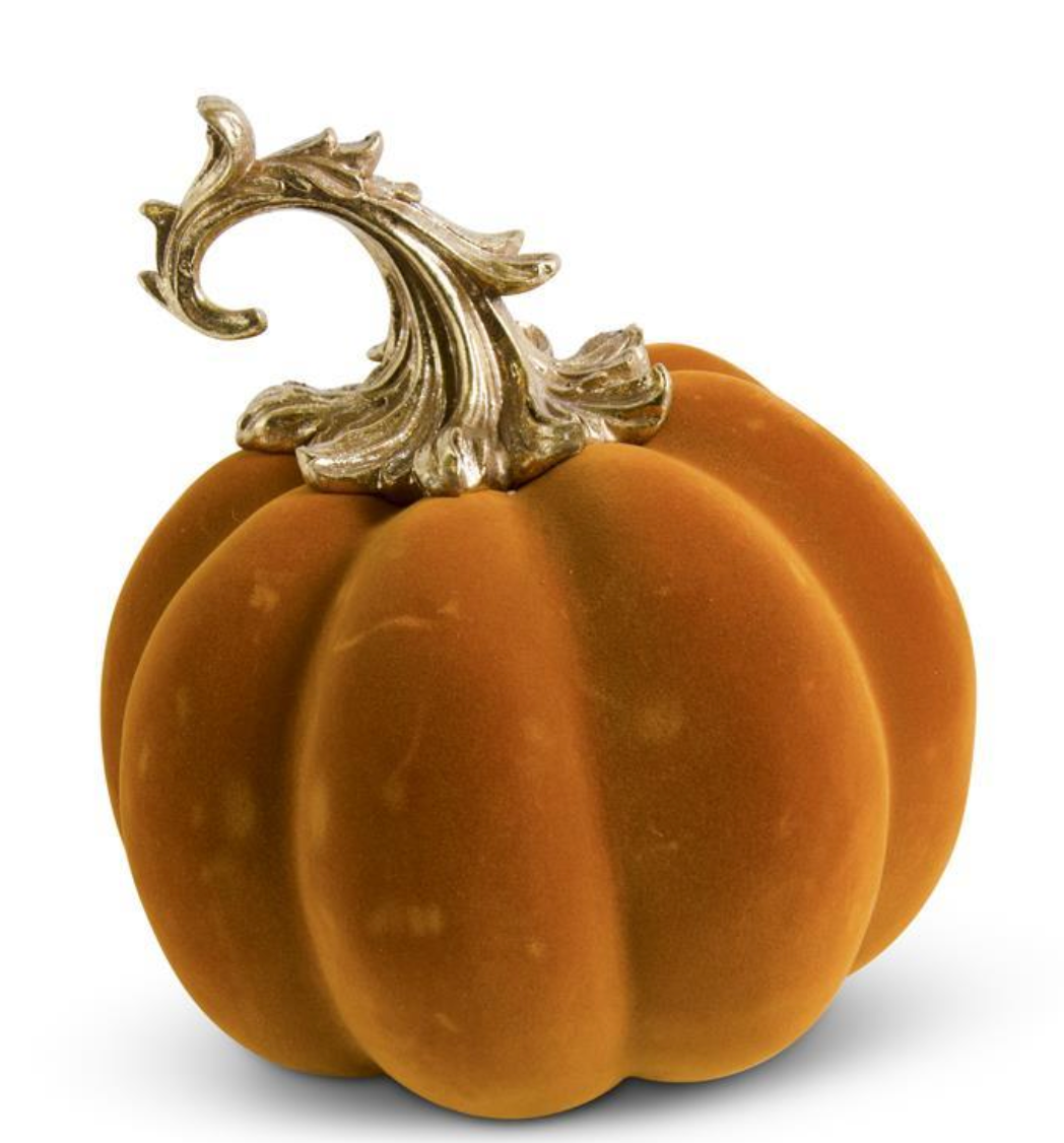 9.5" Velvet Pumpkin with Gold Filigree Stem (Sold Separately)