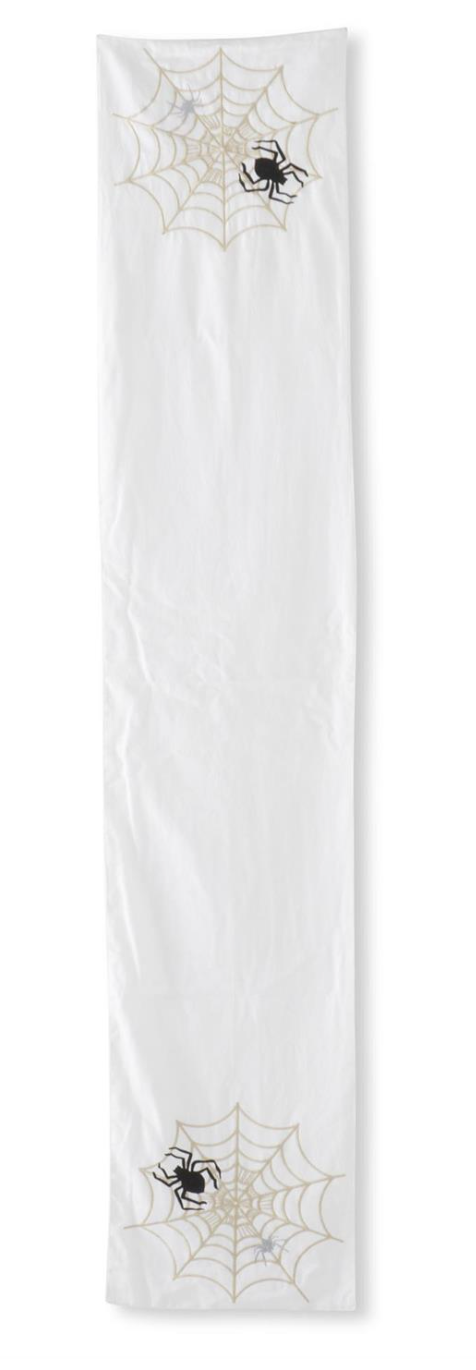 72" White Halloween Table Runner with Embroidered Spider