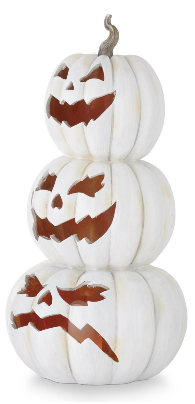 30" Gray Resin LED Flicker Flame Jack-O-Lantern