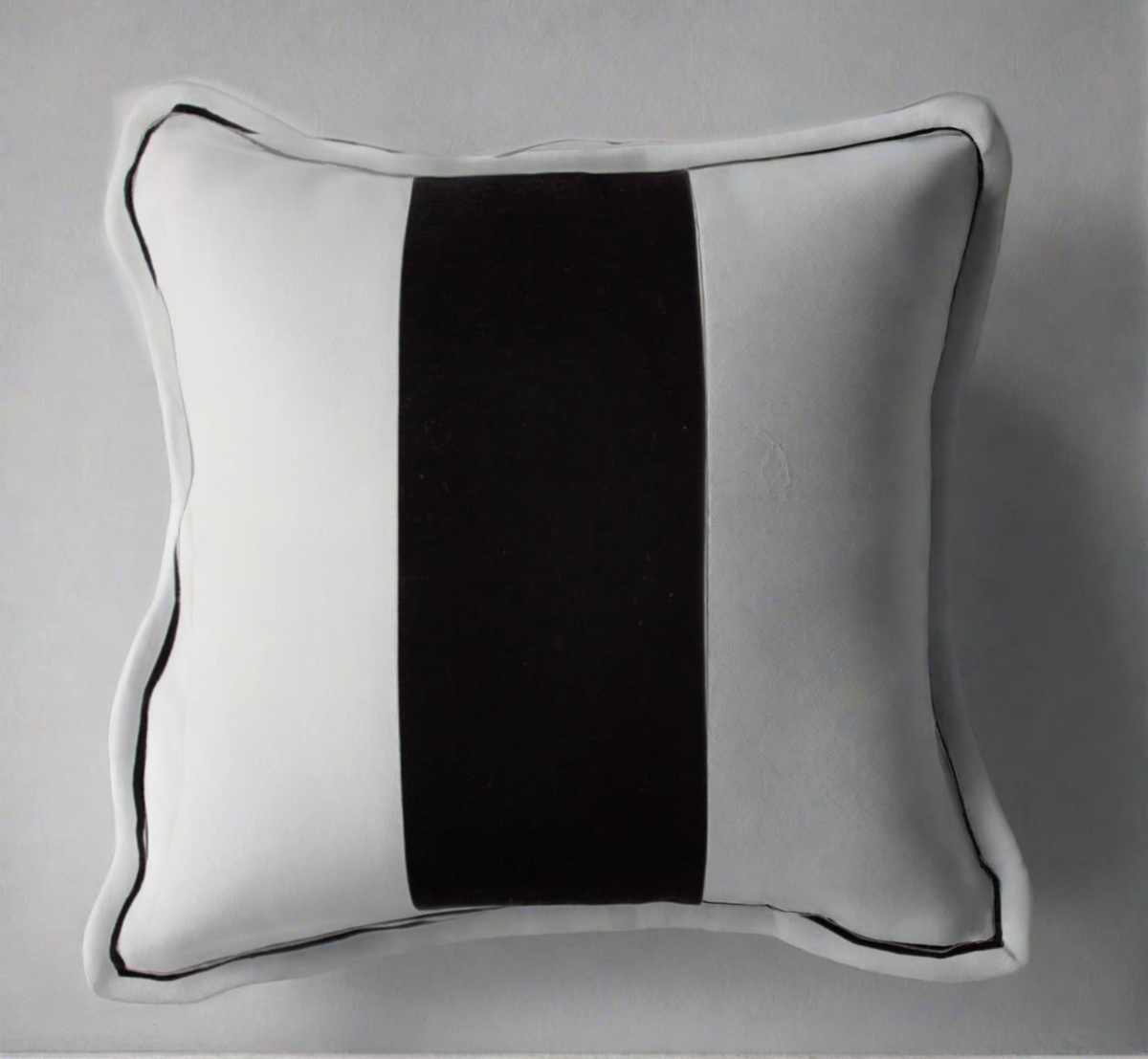 20" Square White Linen Pillow with Black Stripe