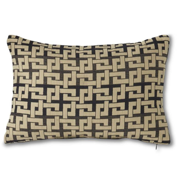 20" Rectangular Cream & Black Geometric Woven Line Pillow