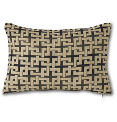 20" Rectangular Cream & Black Geometric Woven Line Pillow