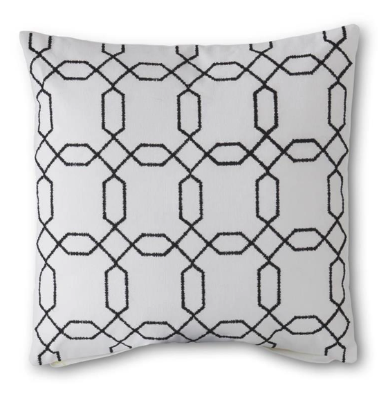 18" Square Cotton White Pillow with Black Geometric Interlocking Circles