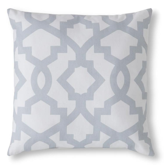 18" Square Cotton White Pillow with Gray Geometric Interlocking Pattern