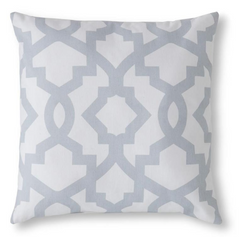 18" Square Cotton White Pillow with Gray Geometric Interlocking Pattern