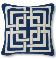 20" Square Blue Acrylic Pillow with White Interlocking Squares