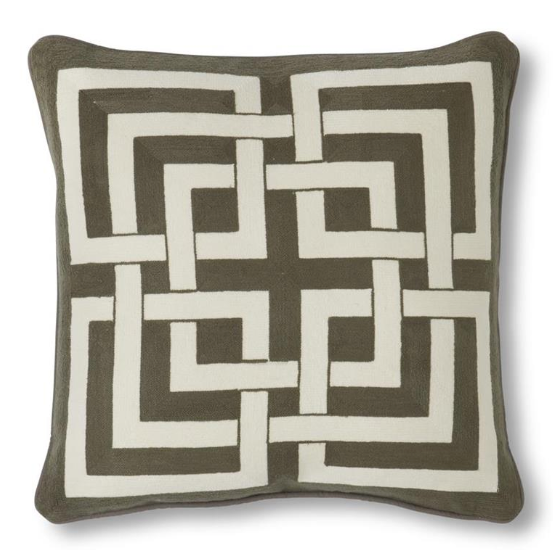 20" Square Gray Acrylic Pillow with White Interlocking Squares