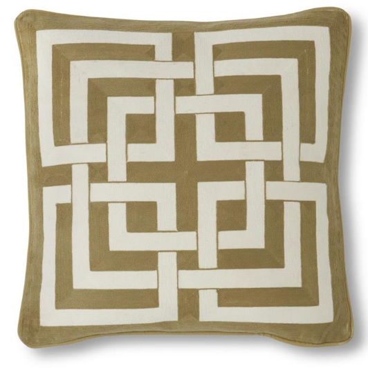 20" Square Tan Acrylic Pillow with White Interlocking Squares