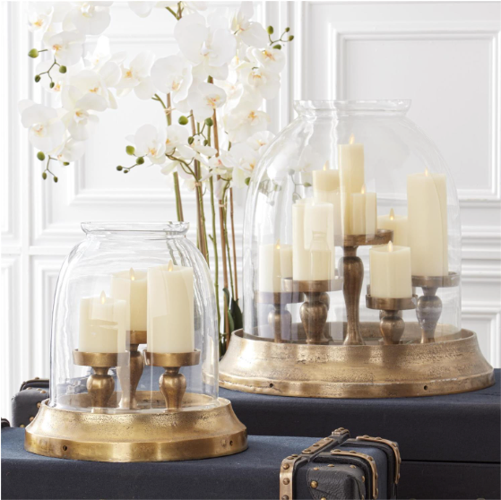 14.5" Antique Gold 3-Candle Hurricane
