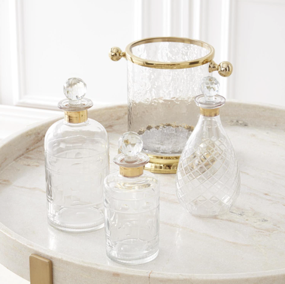 8" Wavy Glass and Gold Metal Ice Bucket