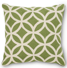 20" Green Woven Pillow with Cream Geometric Circle and Diamond Pattern