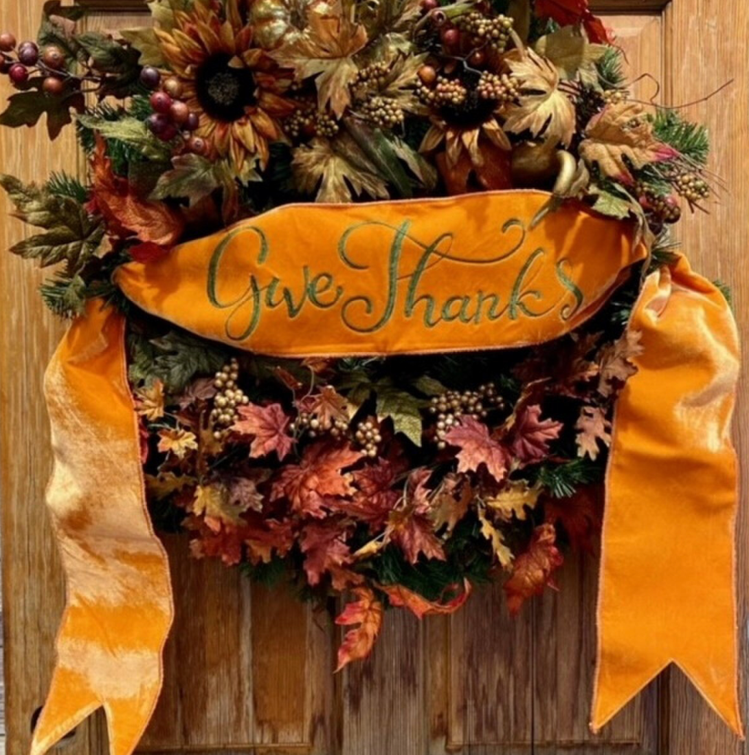 70" Velvet Embroidered "Give Thanks" Banner