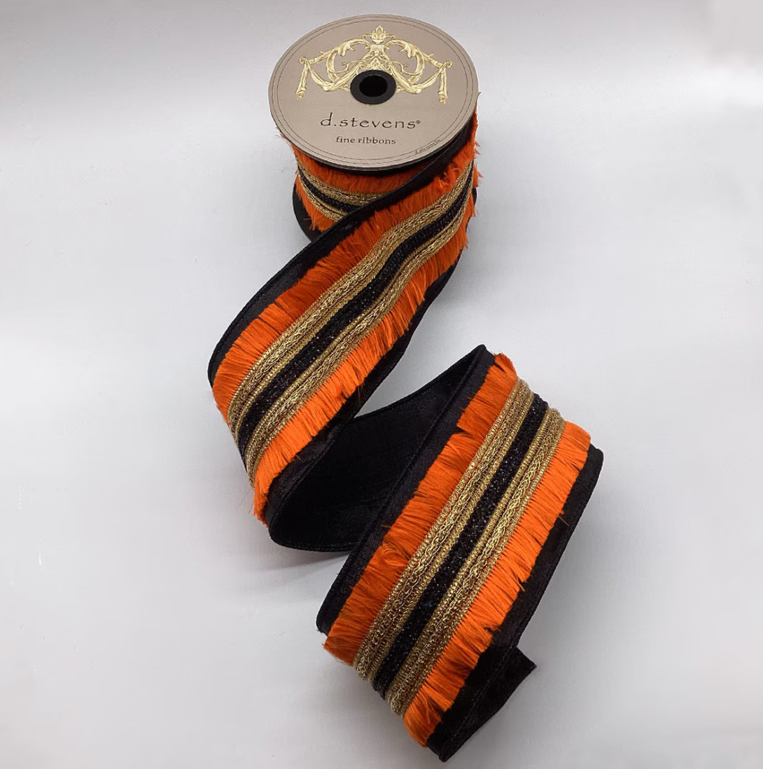 3.5" Metallic Dupioni Orange Fringe Center Trim
